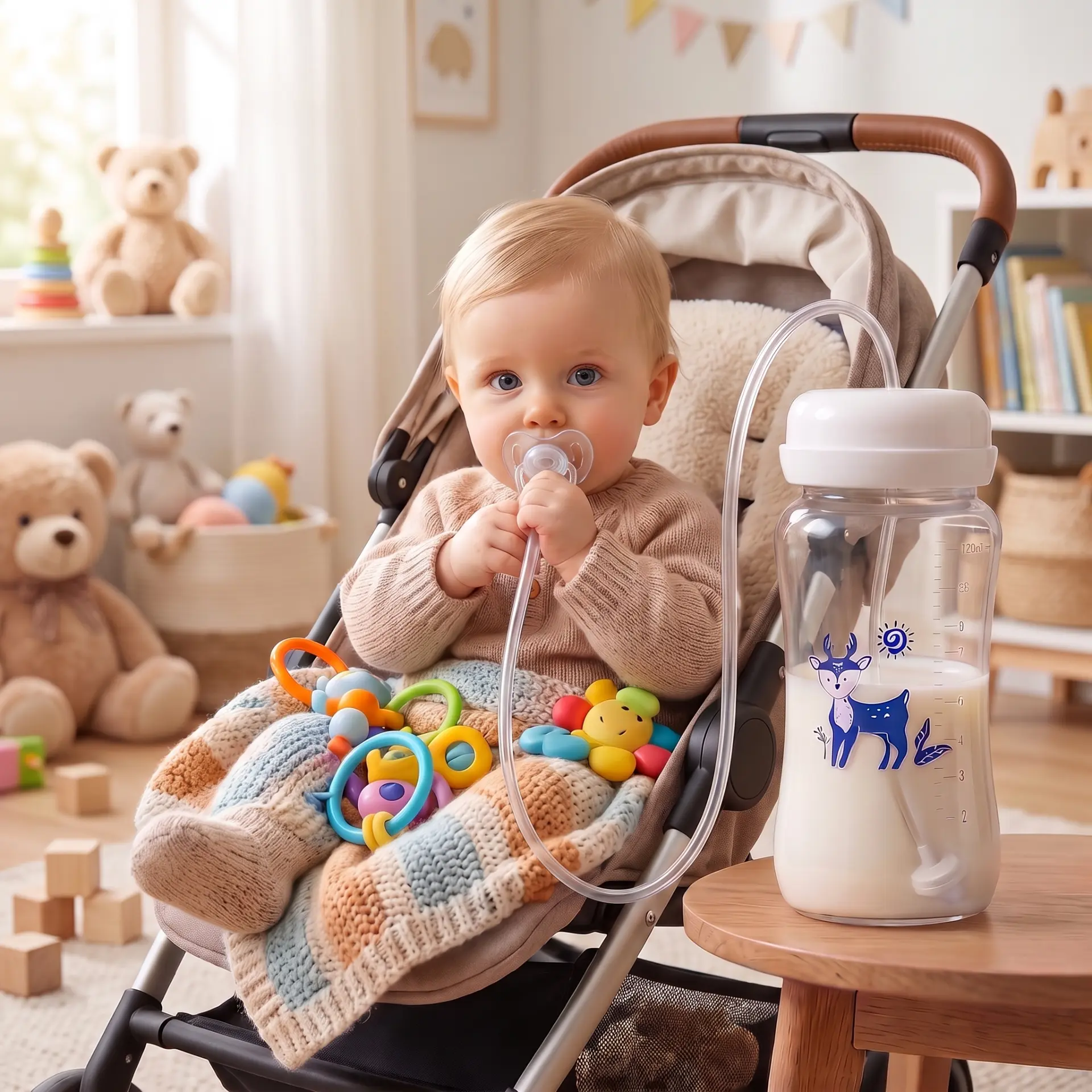 Baby mit Nuvi Trinkschlauch in entspannter Position